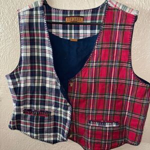 Reversible Plaid Women's Vest - Red and Blue